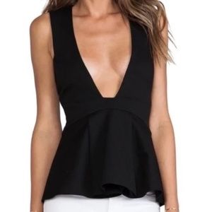 BEC & BRIDGE black plunging neckline stretch blouse shirt top sz 4